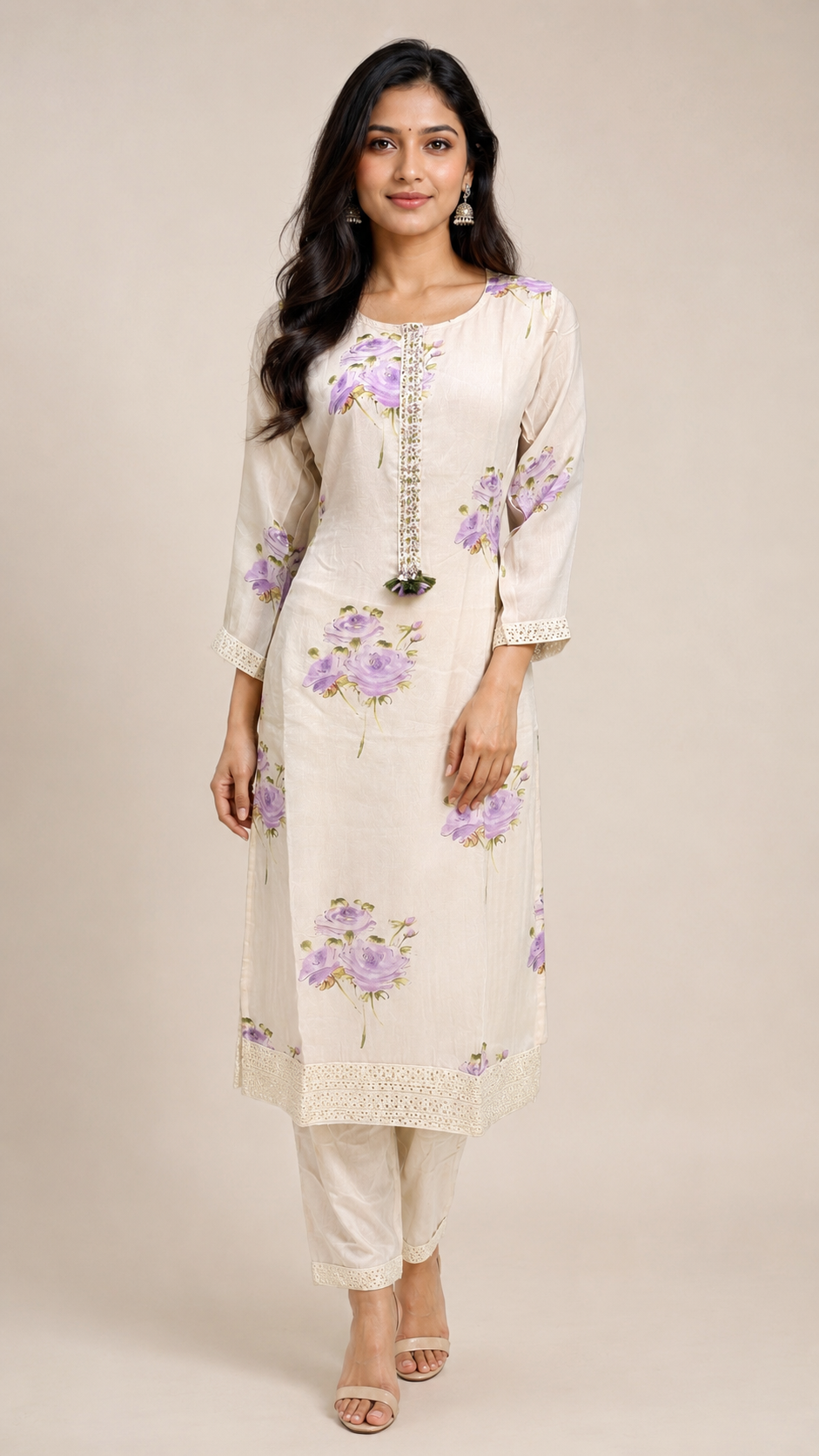 Ivory Floral Printed Kurta Set