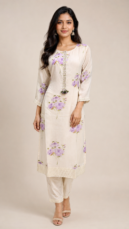 Ivory Floral Printed Kurta Set