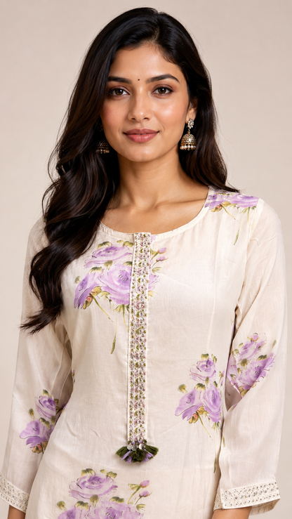 Ivory Floral Printed Kurta Set