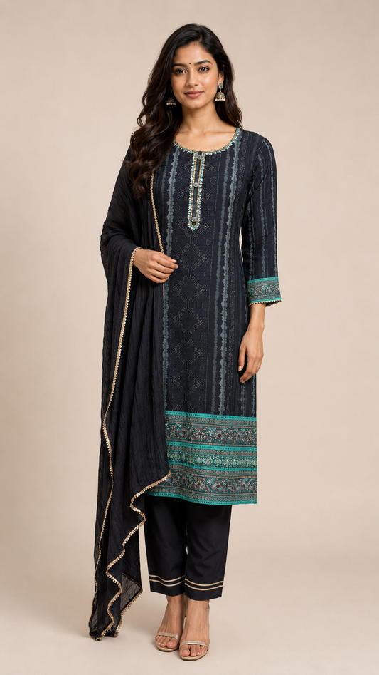 Charcoal Black Printed Kurta Set