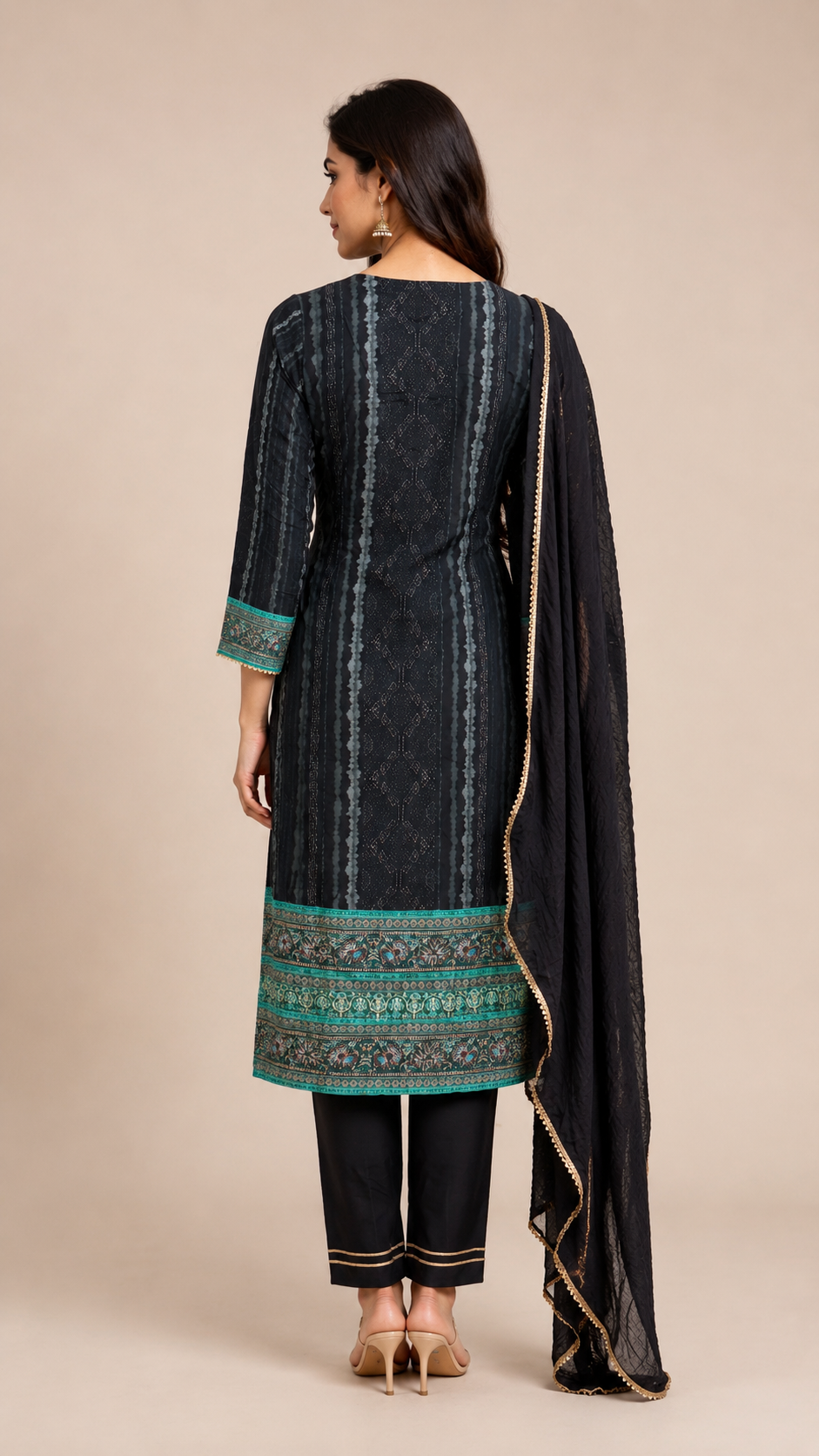 Charcoal Black Printed Kurta Set