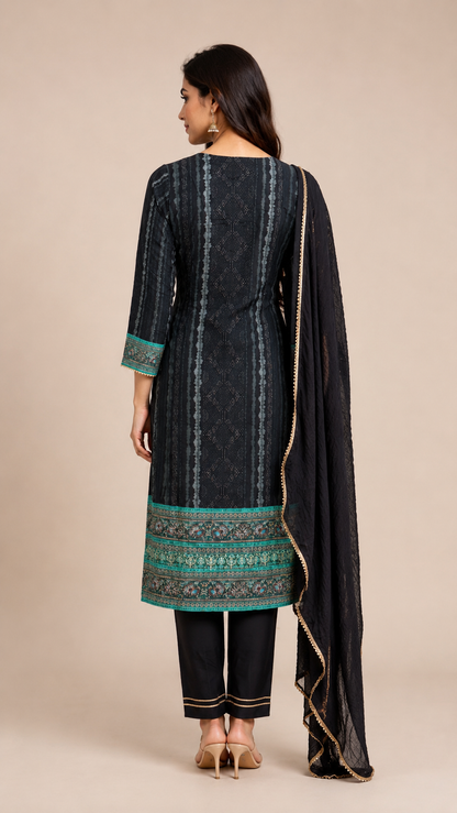 Charcoal Black Printed Kurta Set