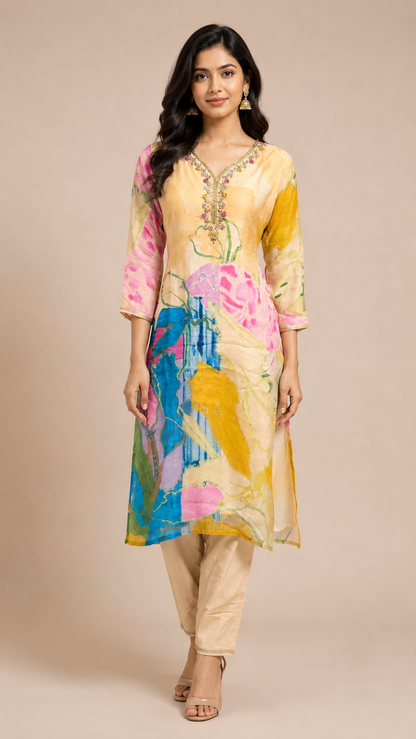 Butter Yellow Floral Printed Suit Set