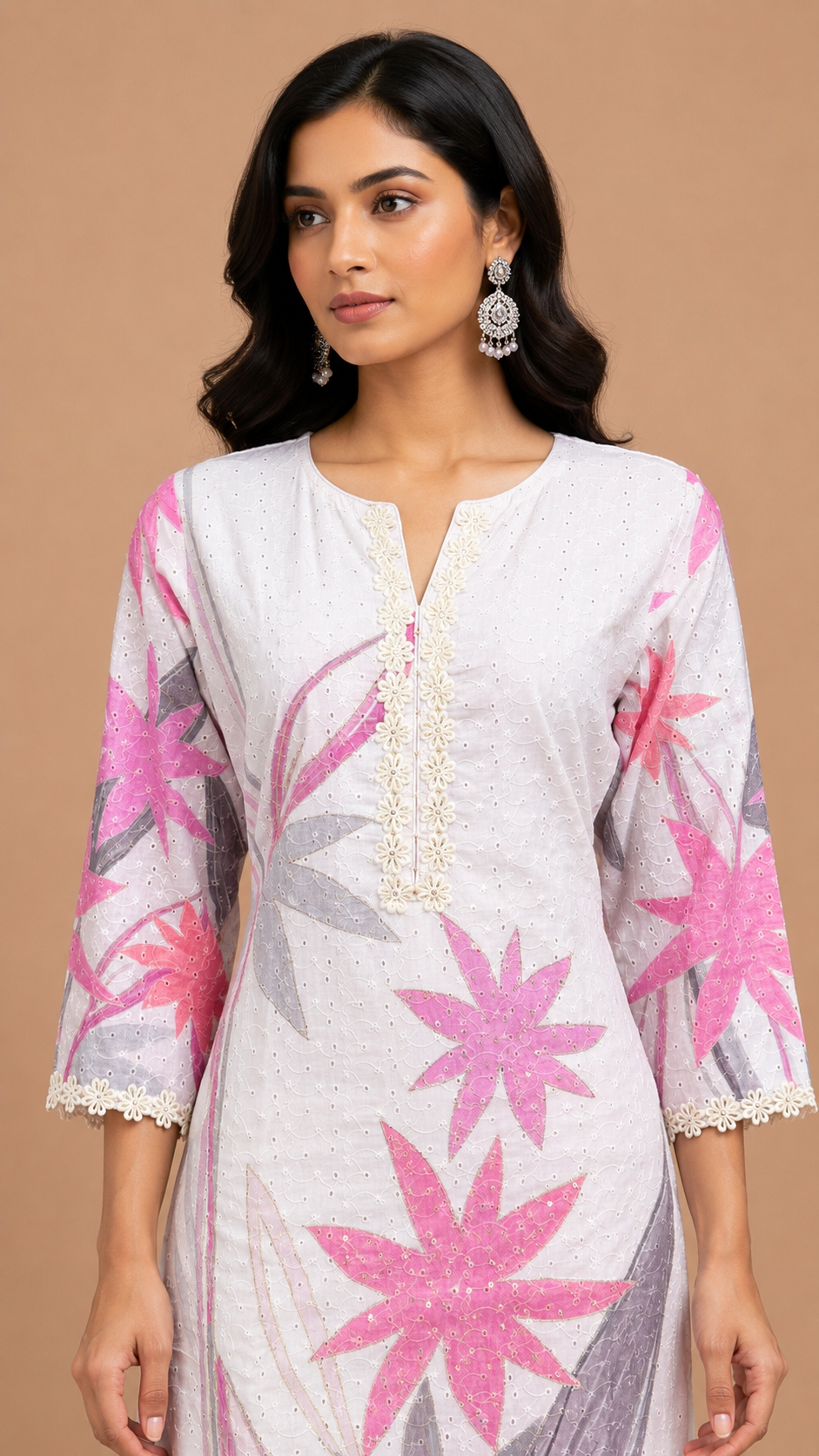 White Floral Printed Kurta Set