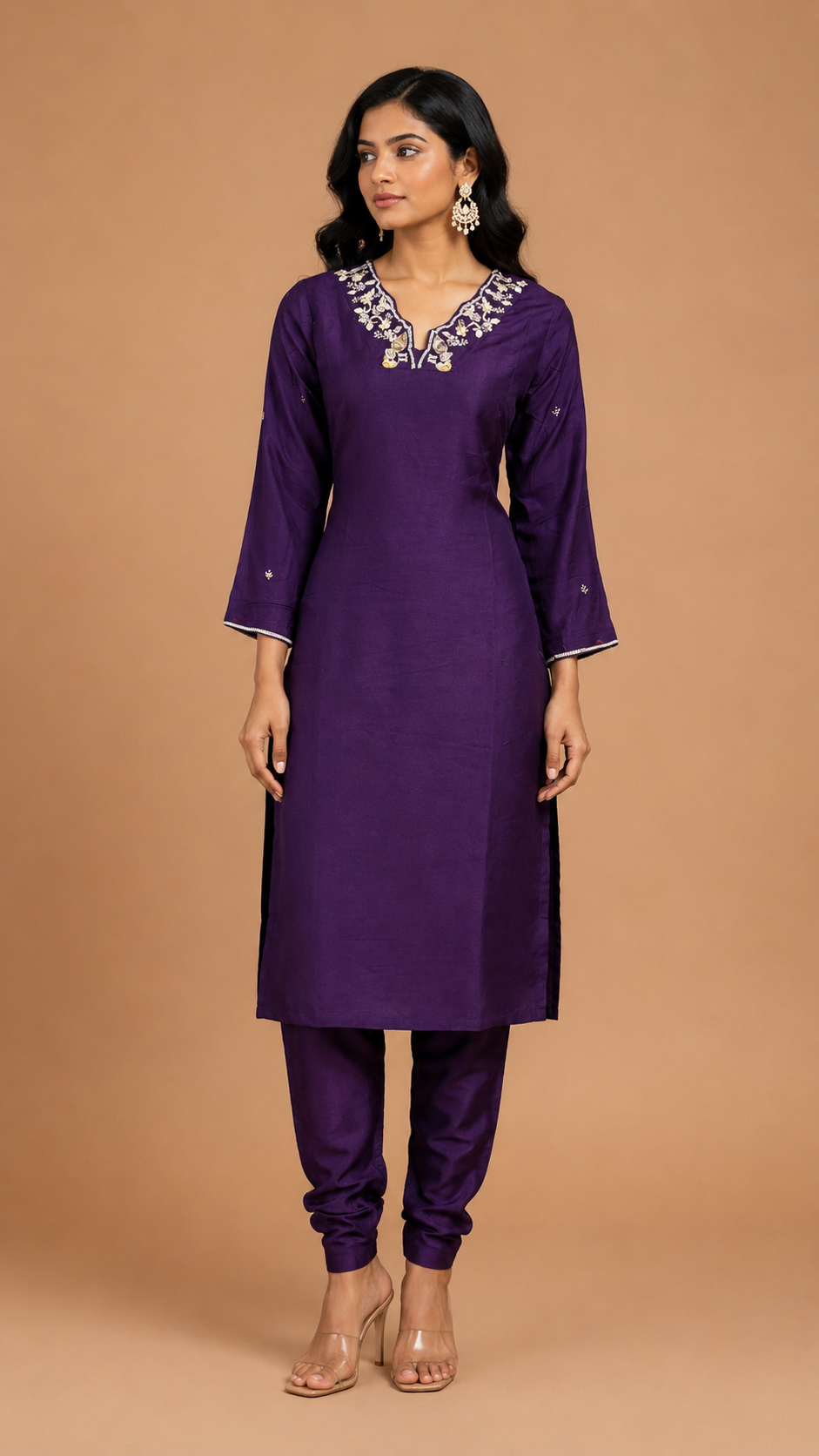 Royal Purple Embroidered Kurta Set