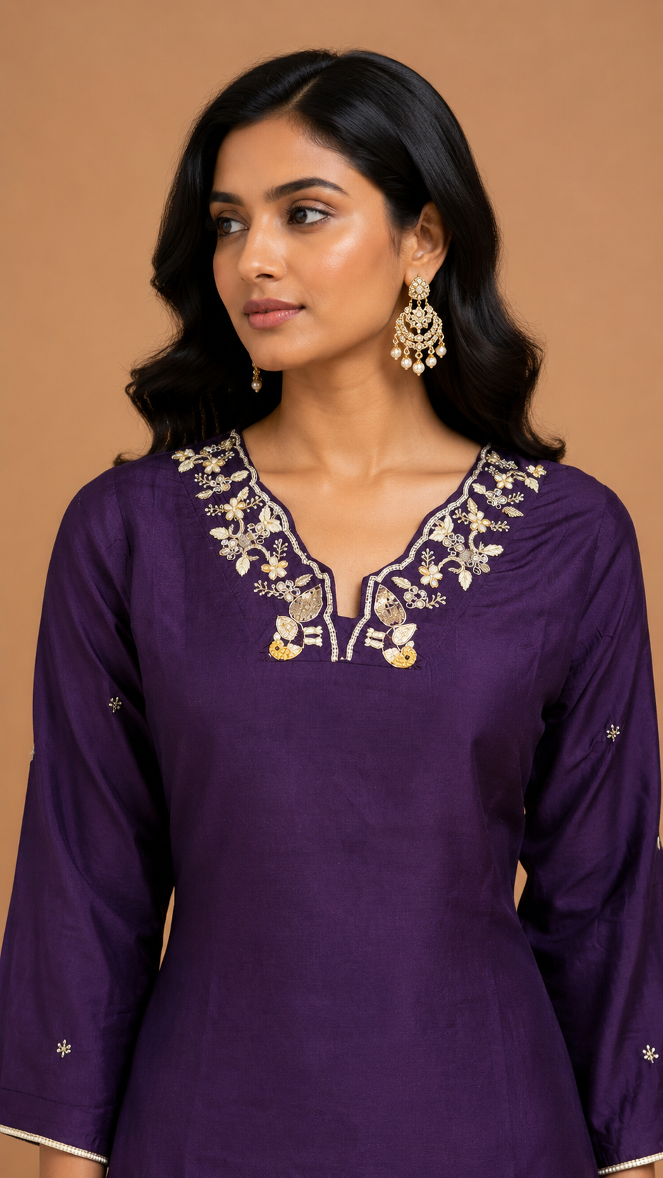 Royal Purple Embroidered Kurta Set