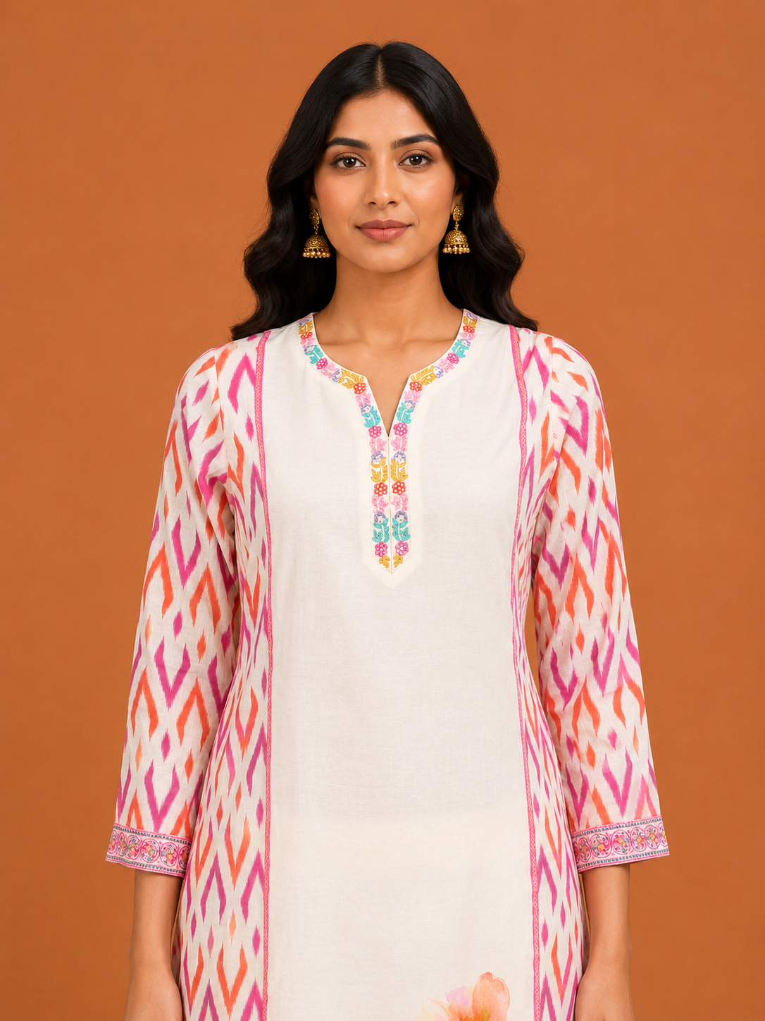 Ivory Ikat Floral Kurta Set