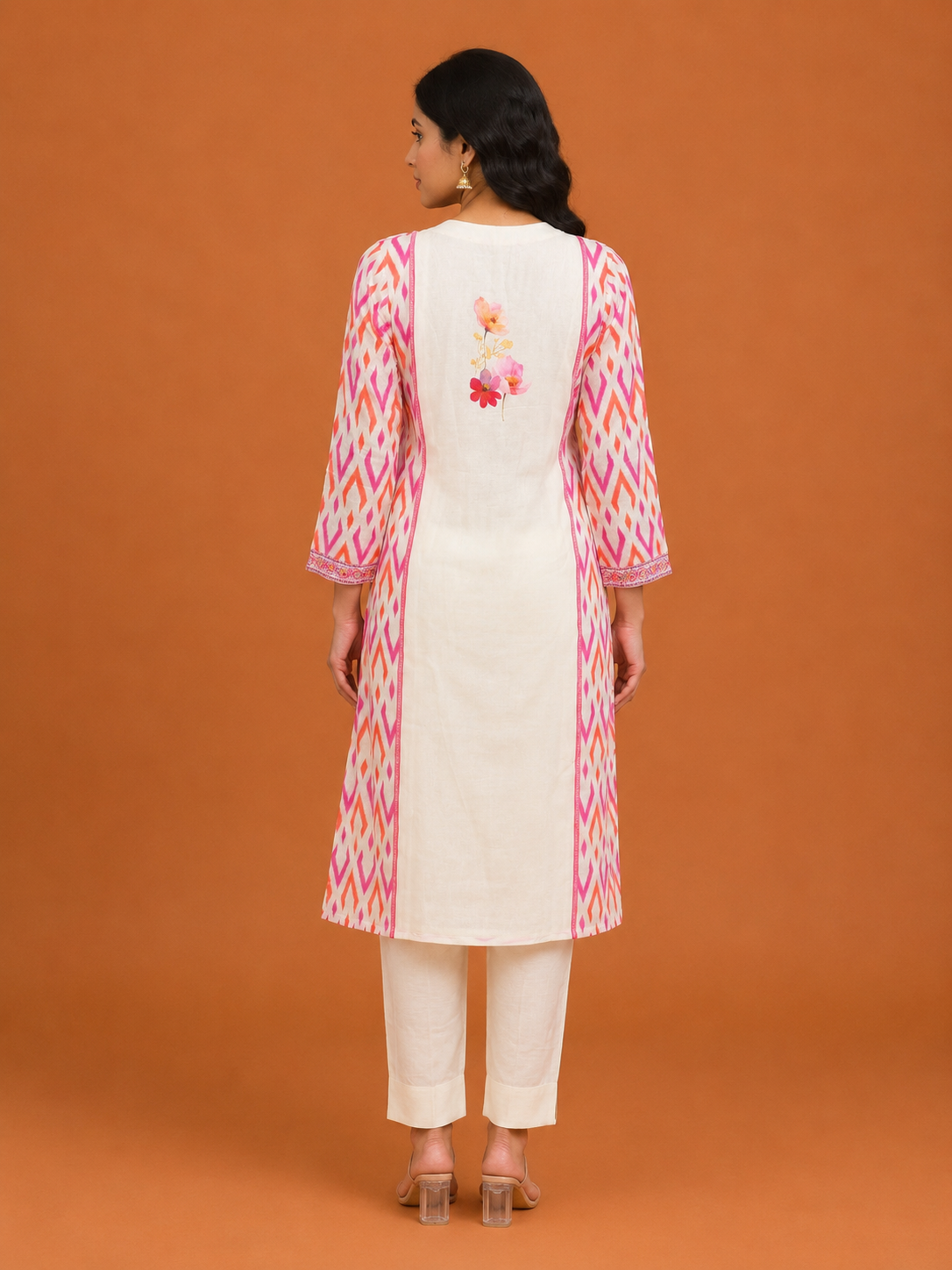 Ivory Ikat Floral Kurta Set