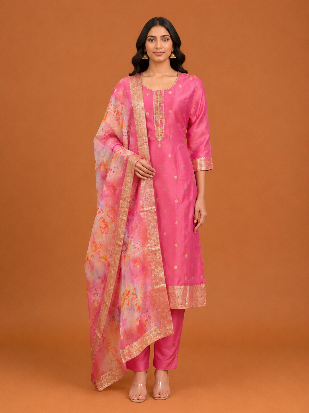 Rani Pink Zari Kurta Set