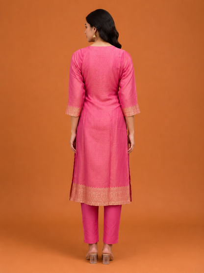 Rani Pink Zari Kurta Set