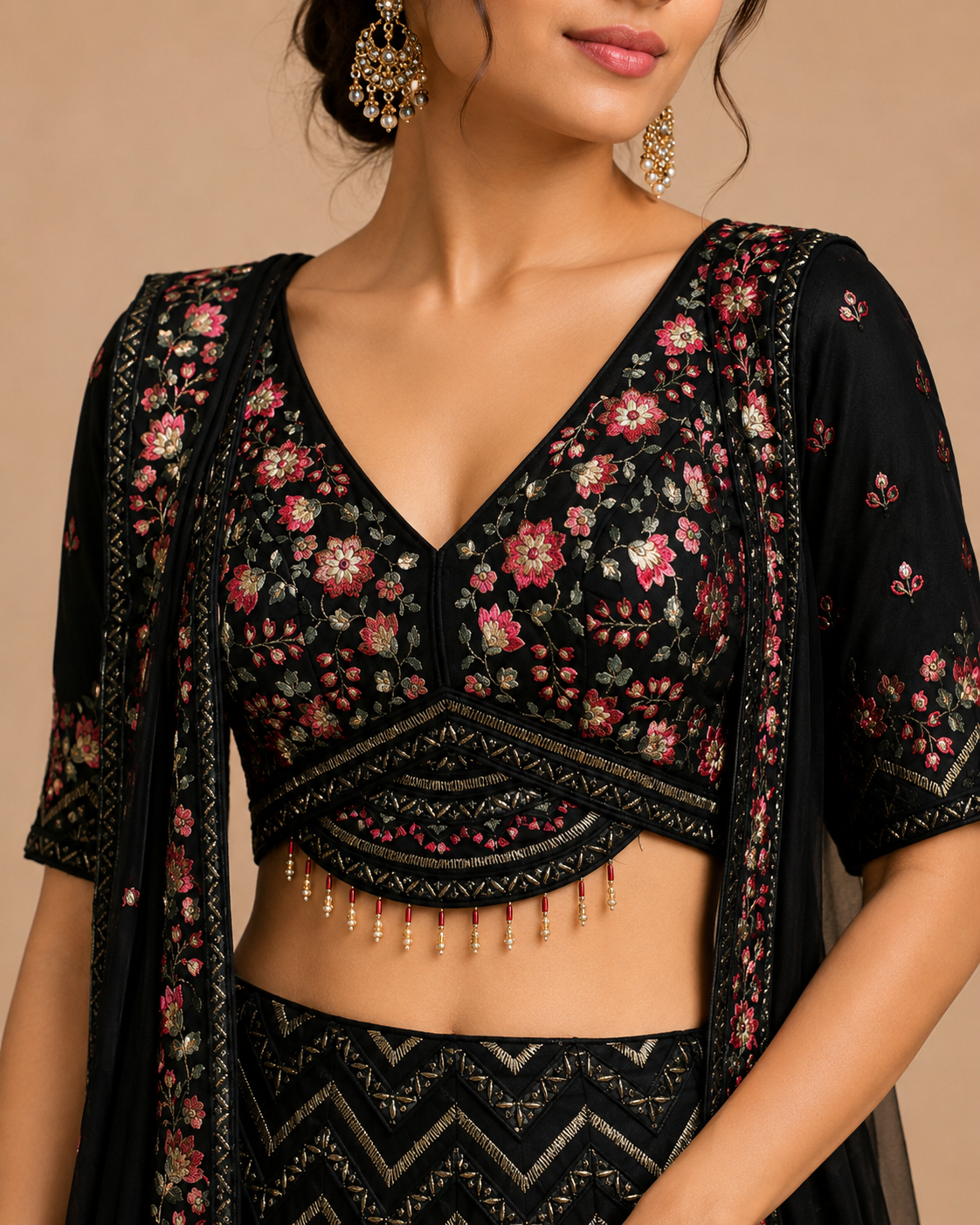 Gulnaar Black Floral Lehenga