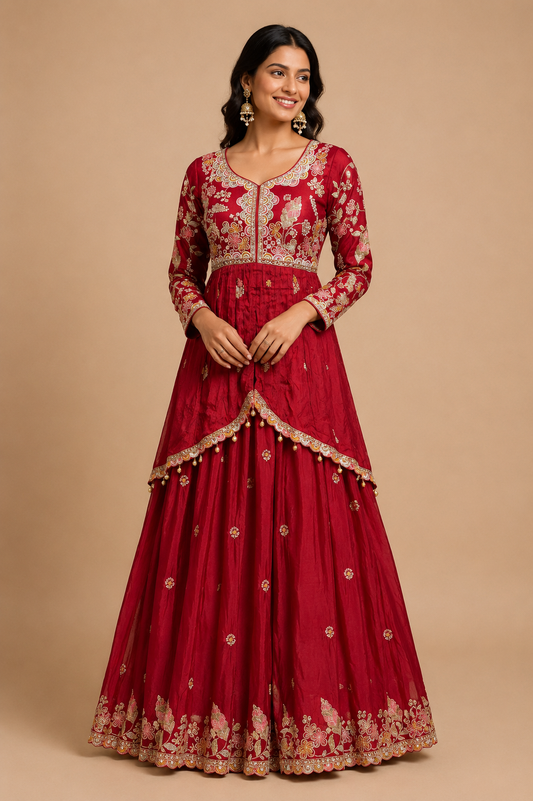 Ruhani Red Anarkali Set