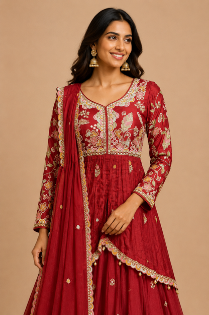 Ruhani Red Anarkali Set