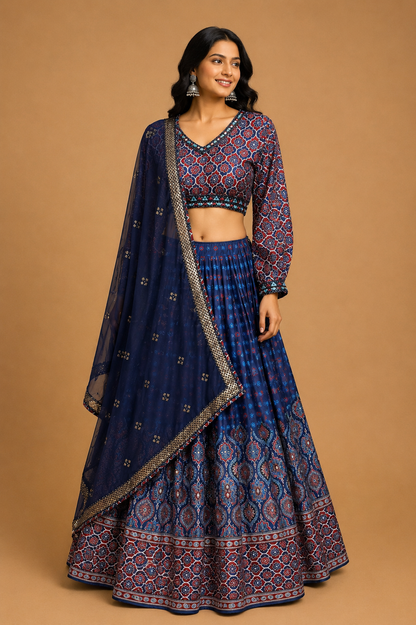 Neelaya Ajrakh Lehenga Set