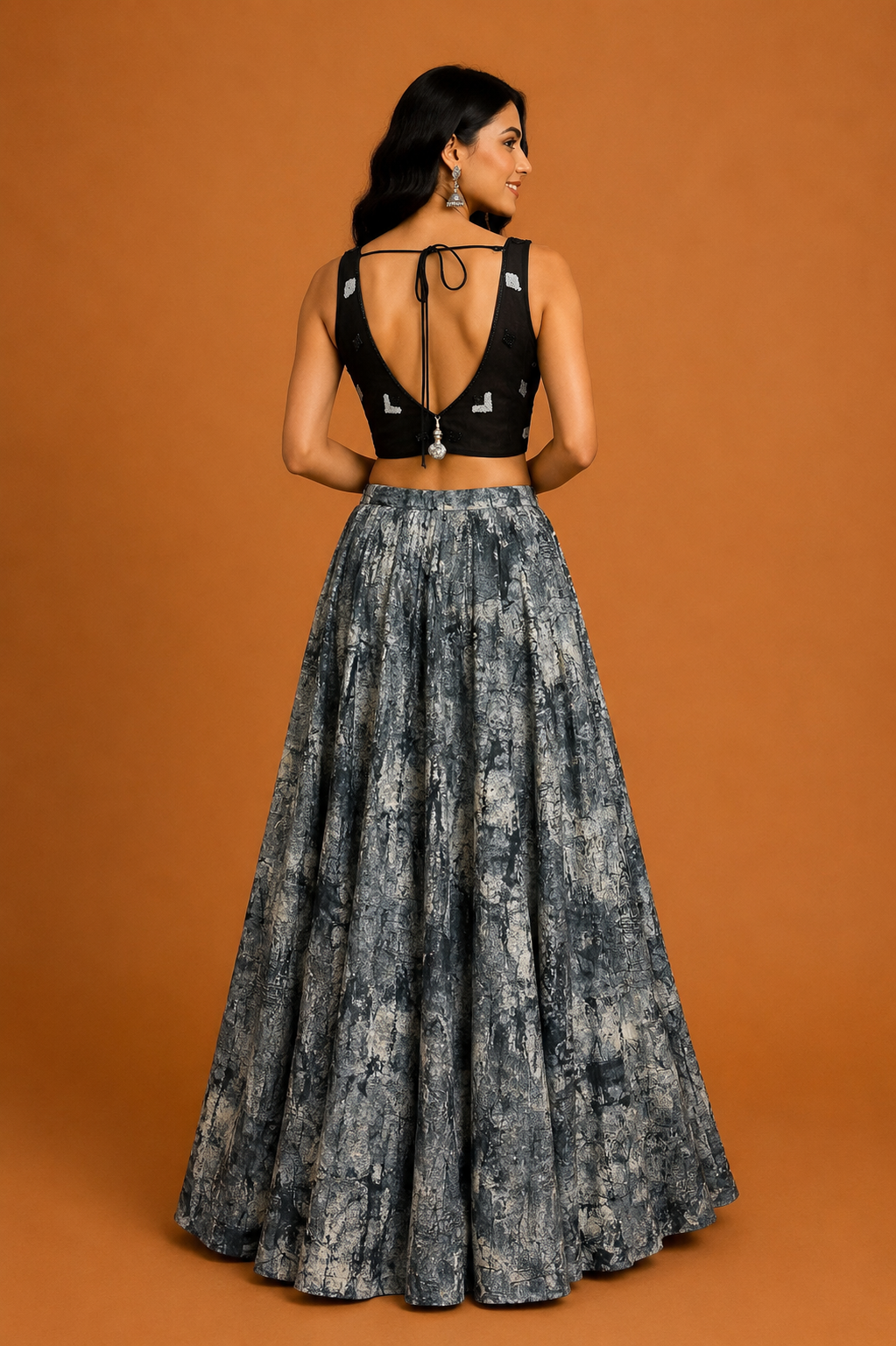 Black & Grey Printed Lehenga Set