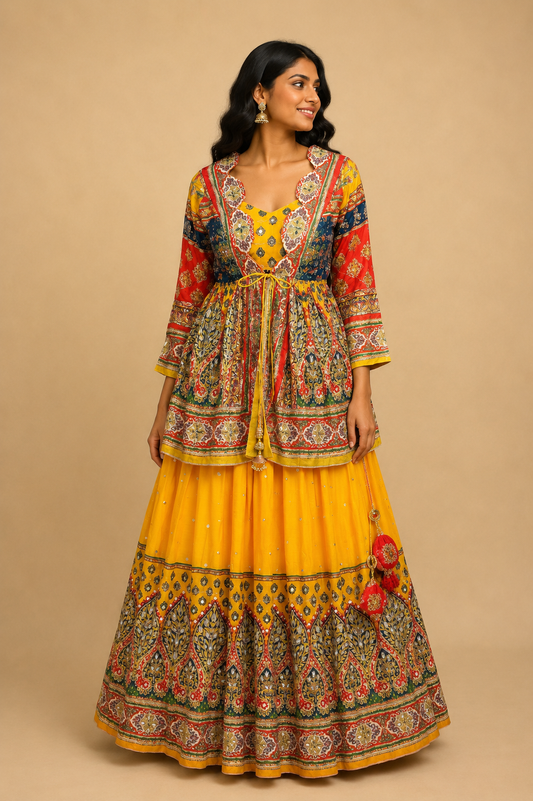 Rangmahal Mustard Jacket Lehenga Set
