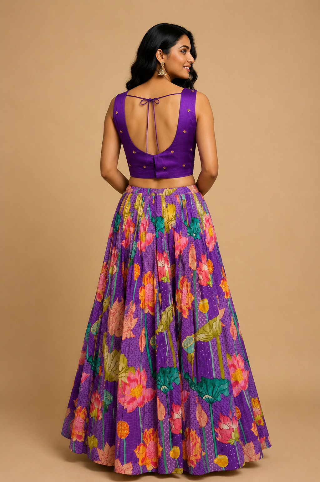 Purple Floral Printed Lehenga Set