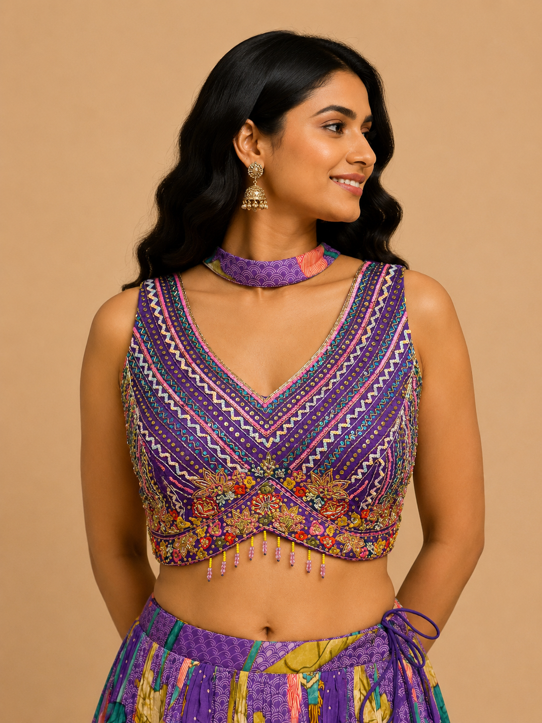 Purple Floral Printed Lehenga Set