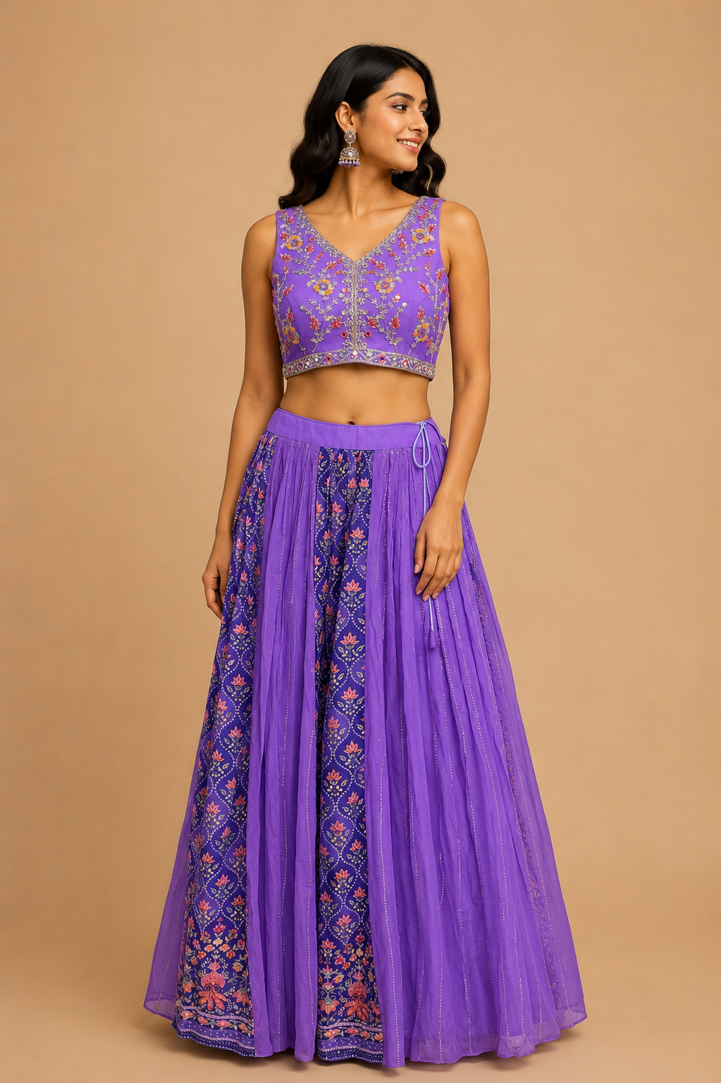 Purple Embroidered Lehenga Set