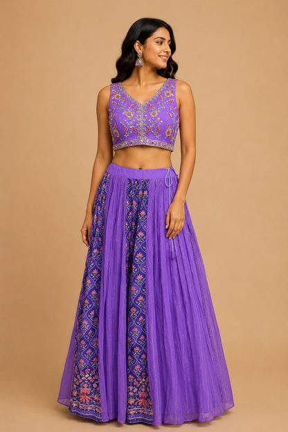 Purple Embroidered Lehenga Set