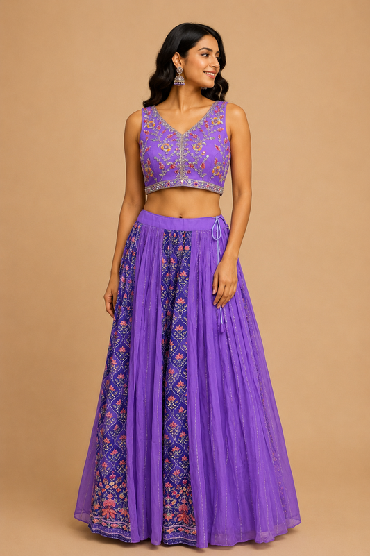 Purple Embroidered Lehenga Set
