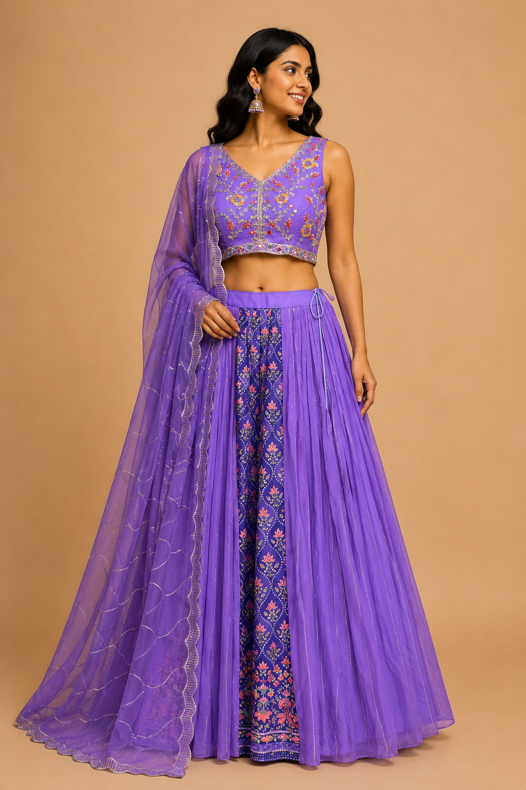 Purple Embroidered Lehenga Set