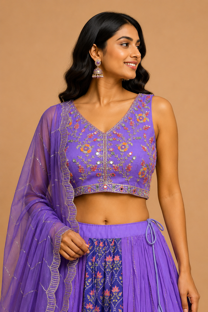Purple Embroidered Lehenga Set