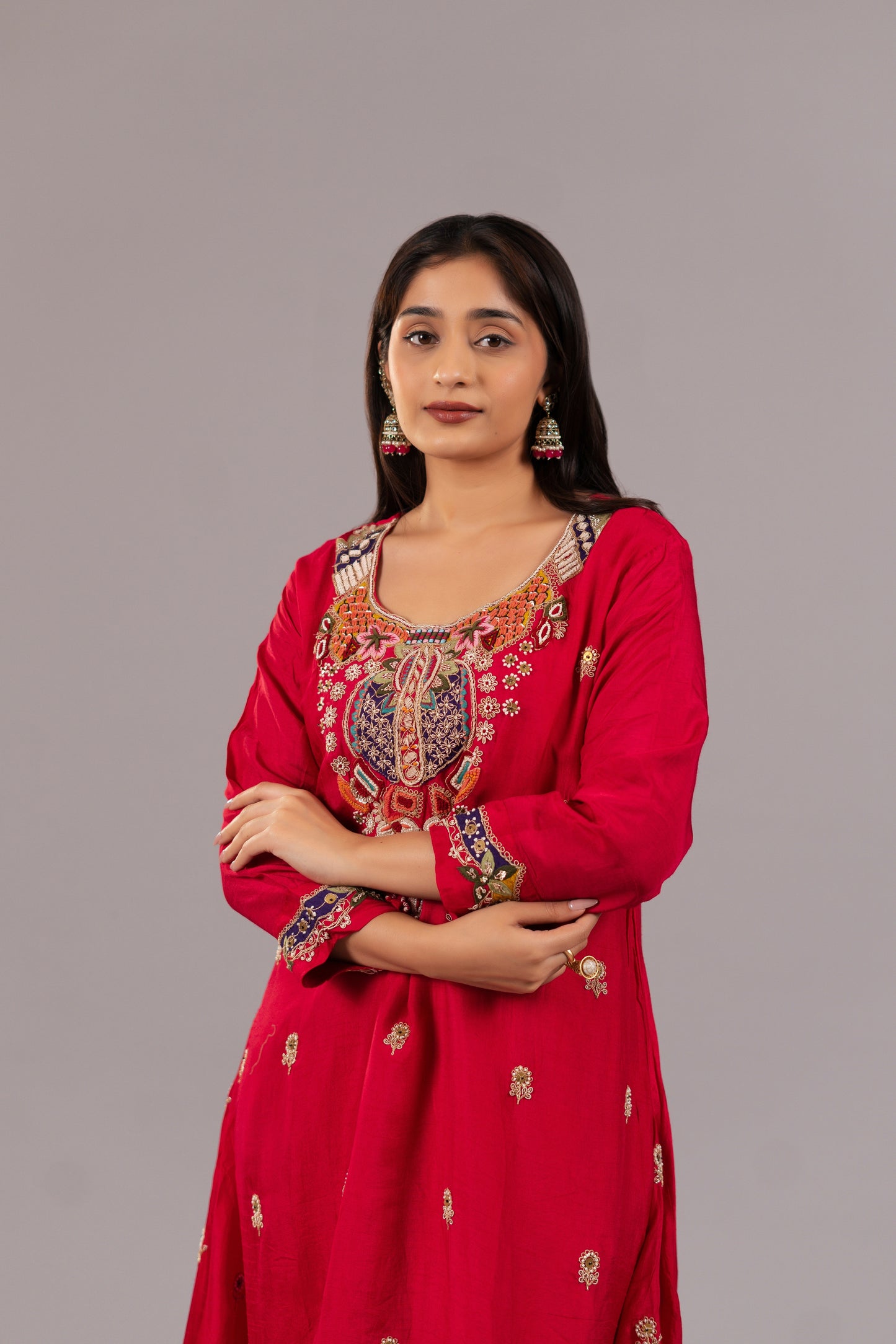 CHERRY RED SILK SUIT SET