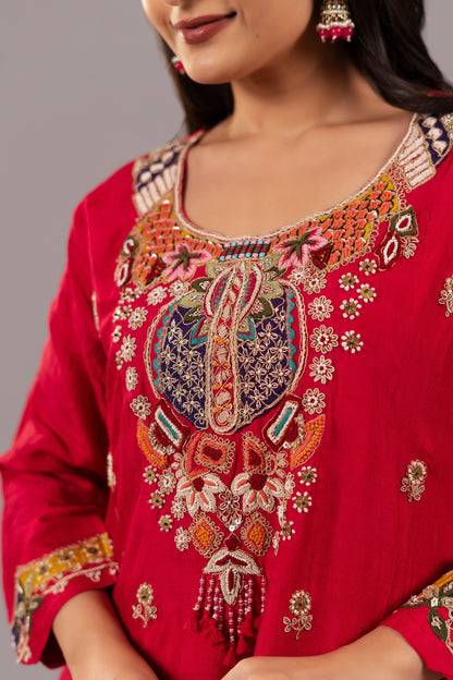 CHERRY RED SILK SUIT SET