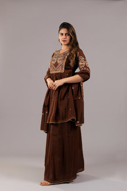 BROWN ART SILK SUIT SET