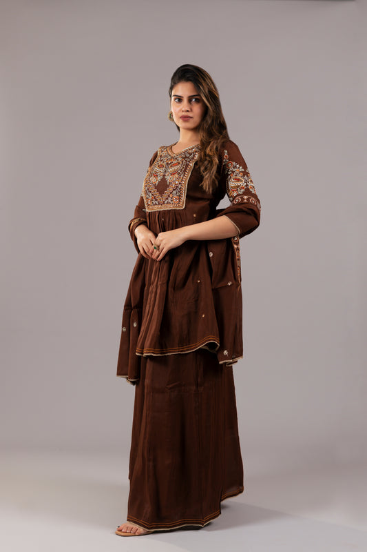 BROWN ART SILK SUIT SET