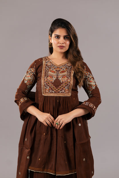 BROWN ART SILK SUIT SET