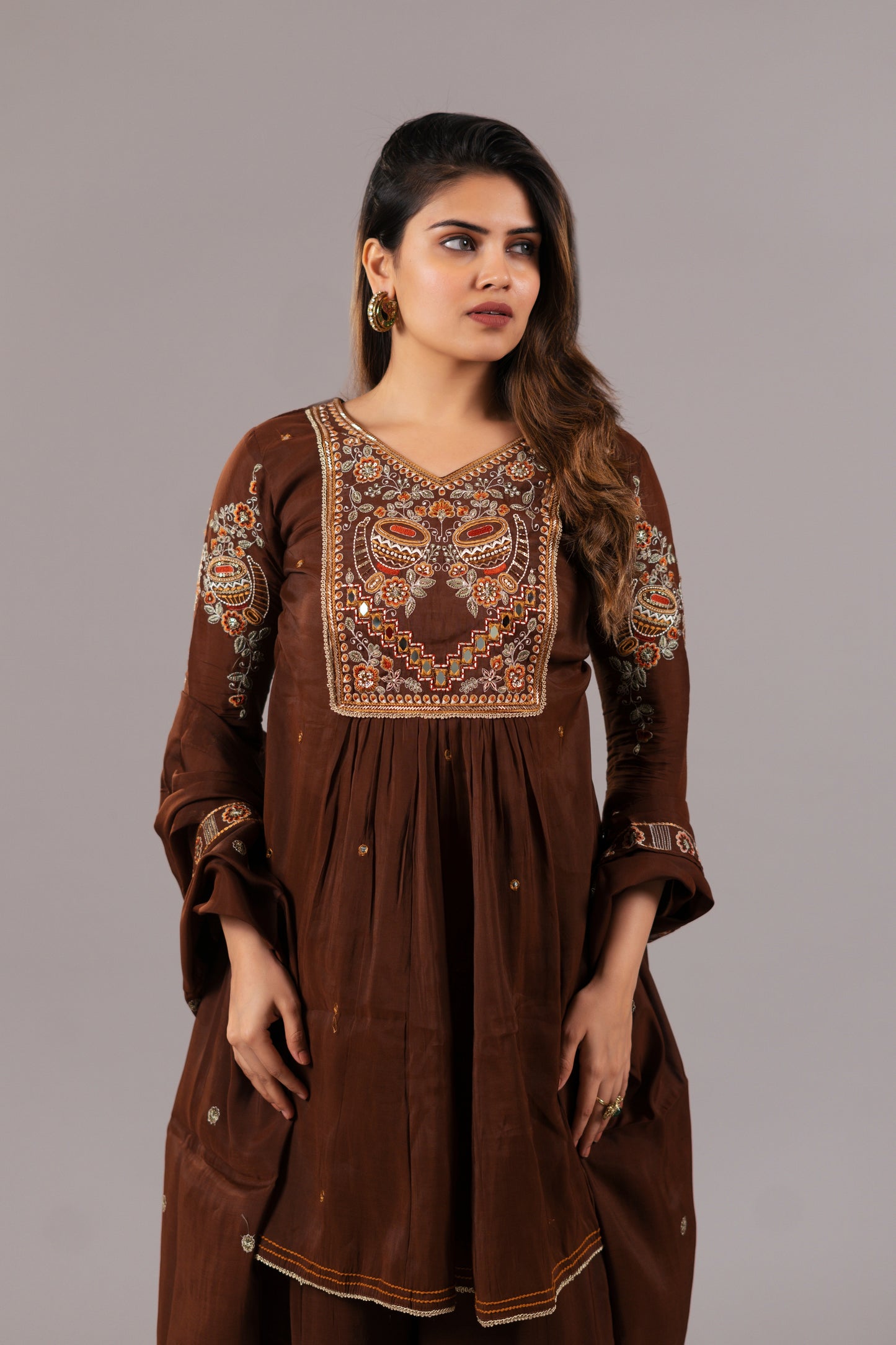 BROWN ART SILK SUIT SET