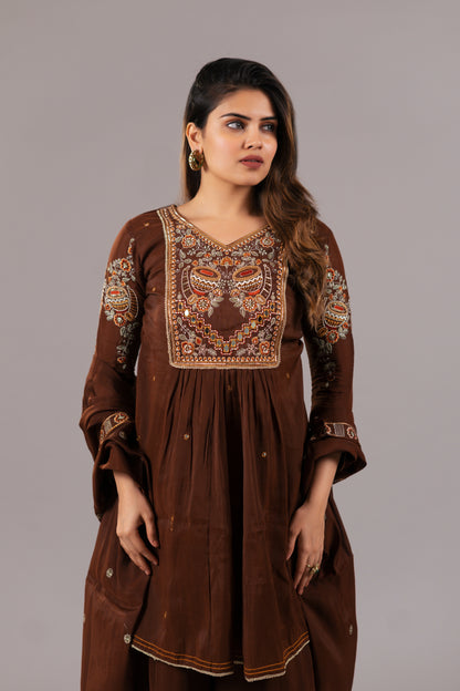 BROWN ART SILK SUIT SET