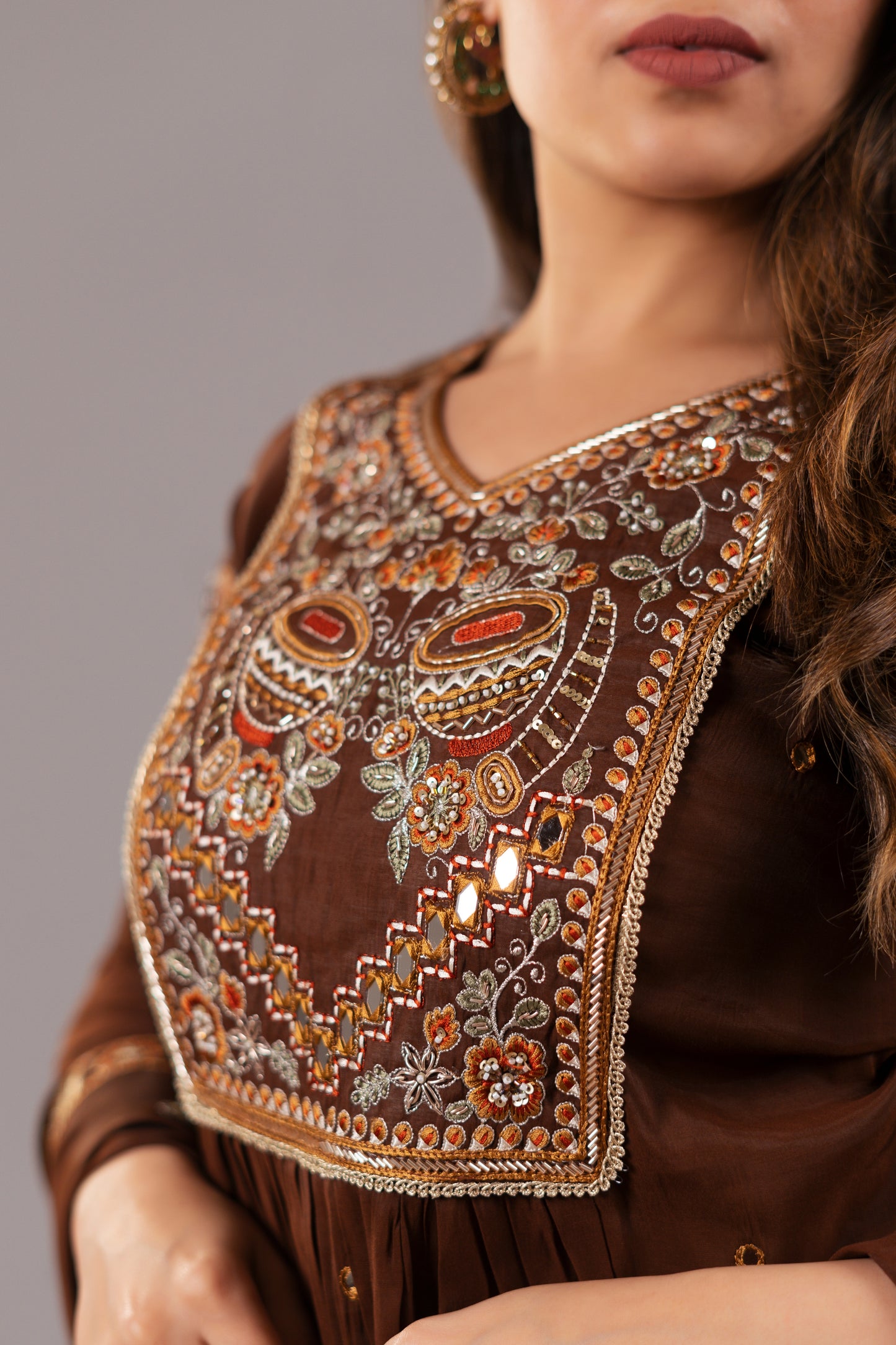 BROWN ART SILK SUIT SET