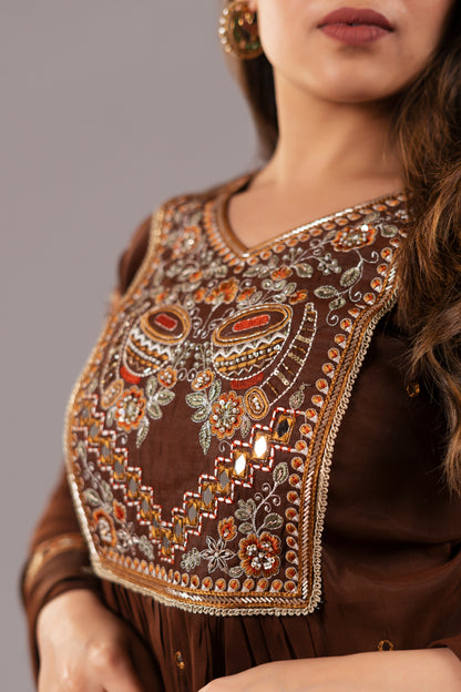 BROWN ART SILK SUIT SET