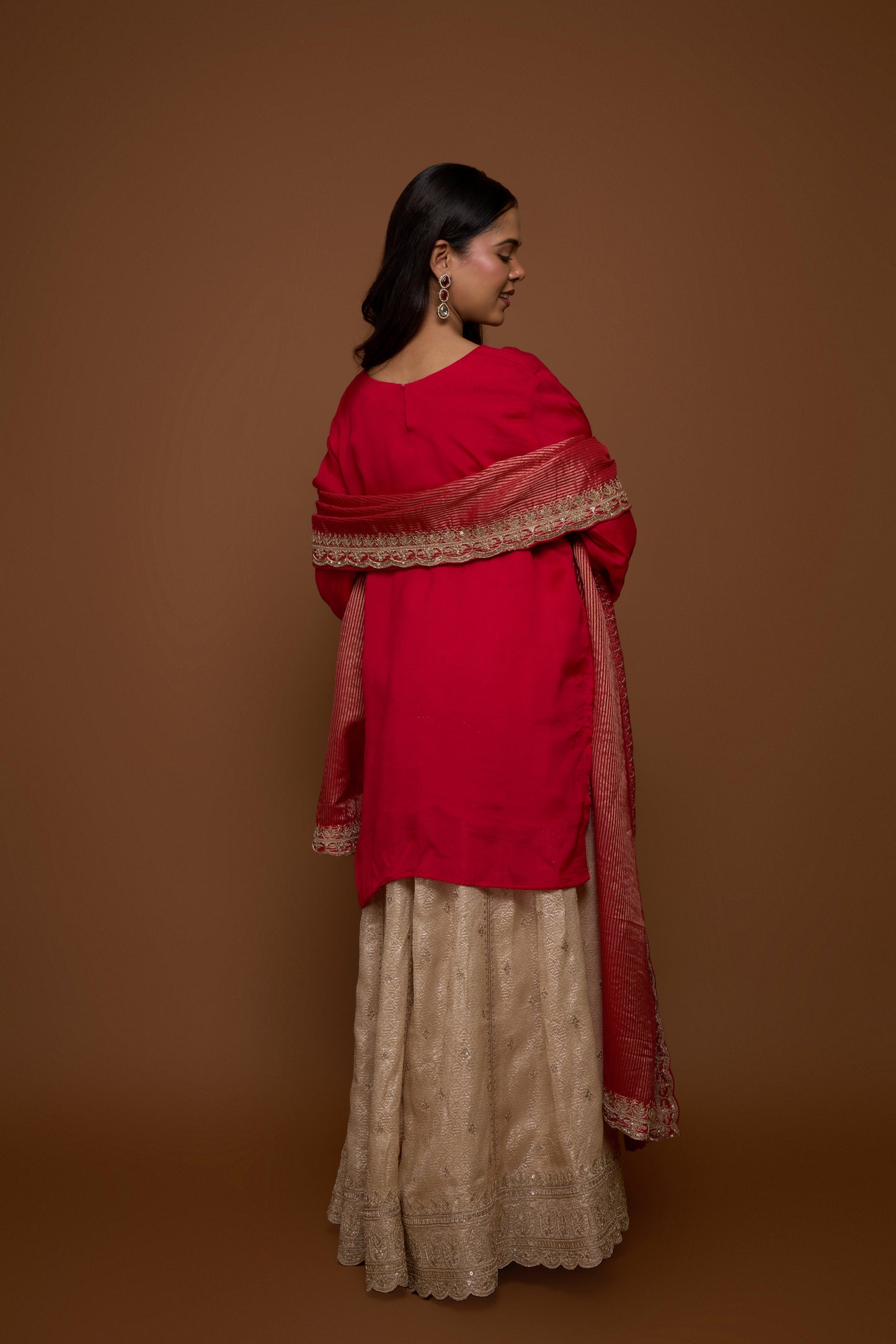 RED KURTA AND SHARARA PANTS SET