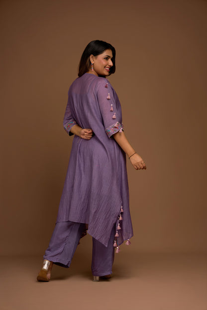 LILAC PURE MUL CHANDERI PLEATED SET