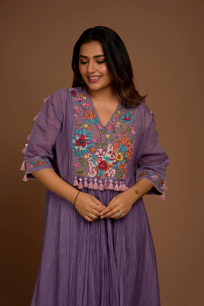 LILAC PURE MUL CHANDERI PLEATED SET