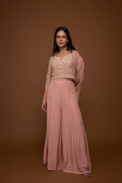 SALMON PINK CAPE AND PALAZZO PANTS SET