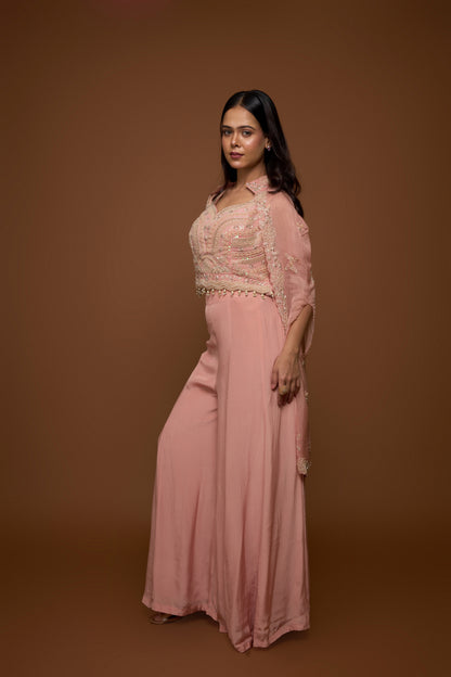 SALMON PINK CAPE AND PALAZZO PANTS SET