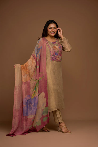 TAUPE KURTA WITH PANTS SET