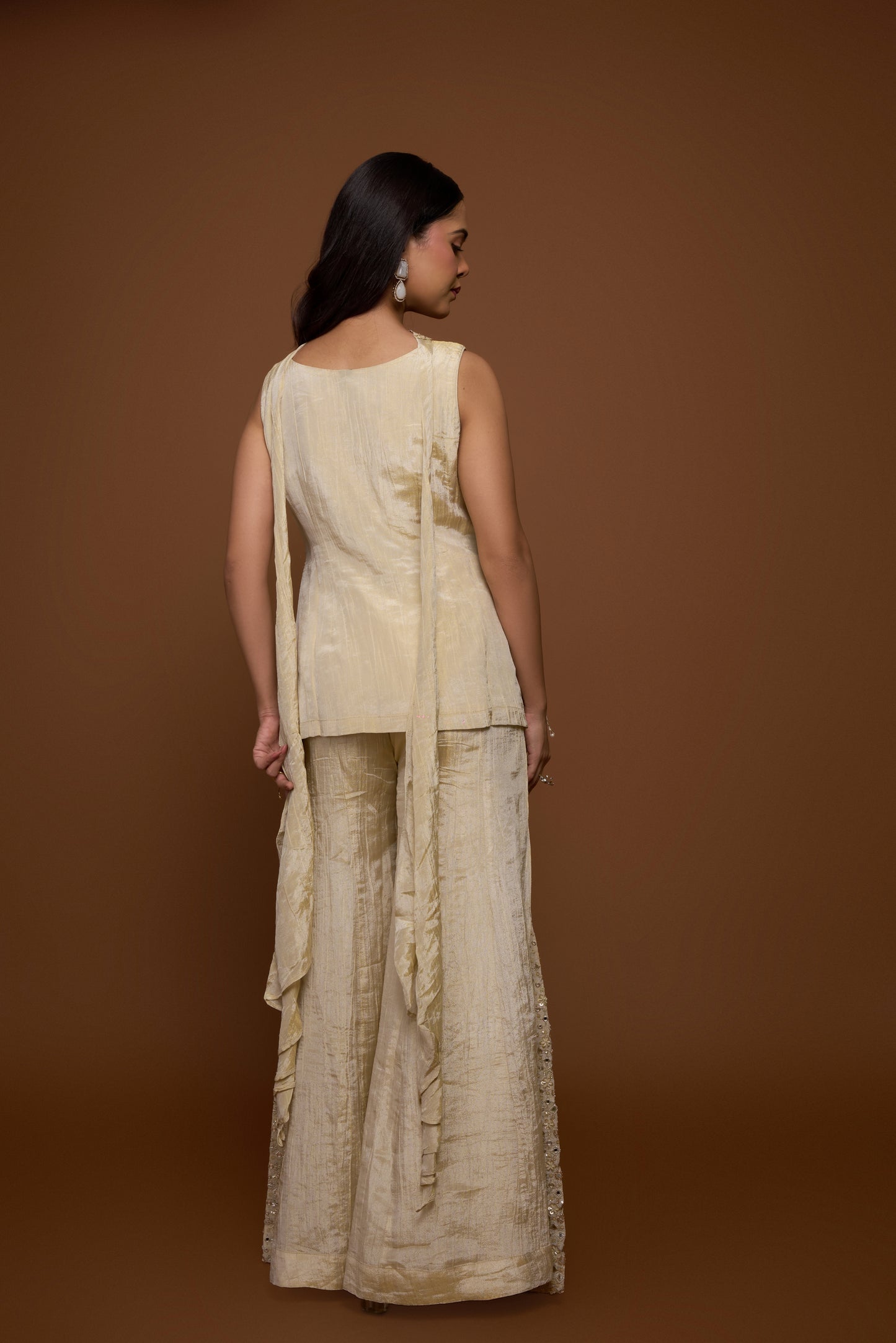 CREME KURTA AND SHARARA PANTS SET
