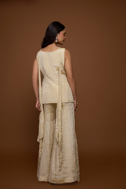 CREME KURTA AND SHARARA PANTS SET