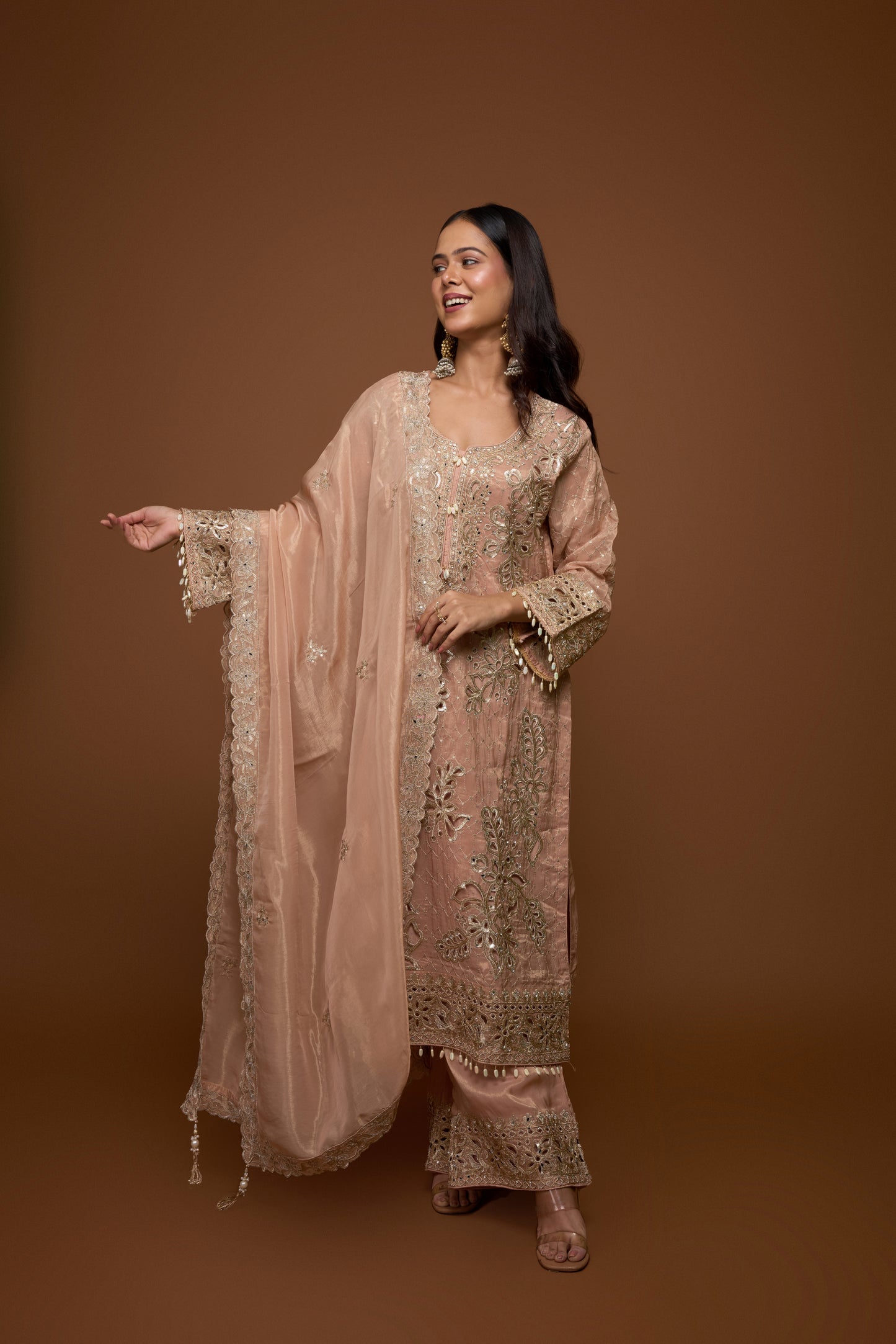 BLUSHING PEACH KURTA AND PALLAZO SET