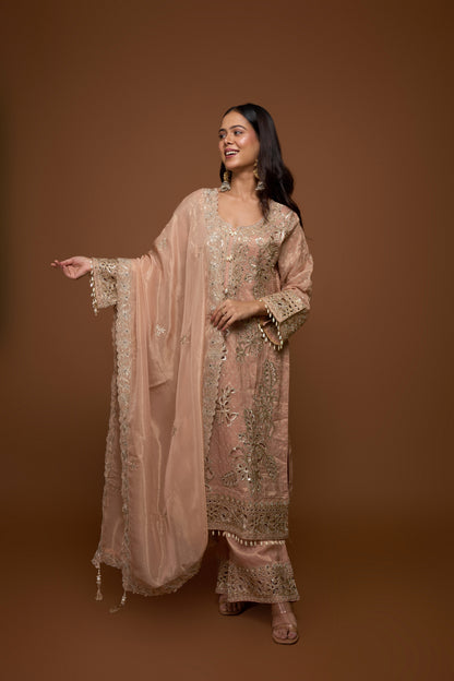 BLUSHING PEACH KURTA AND PALLAZO SET