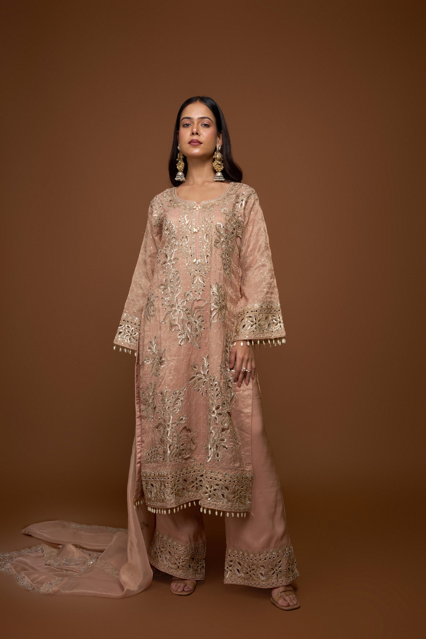 BLUSHING PEACH KURTA AND PALLAZO SET
