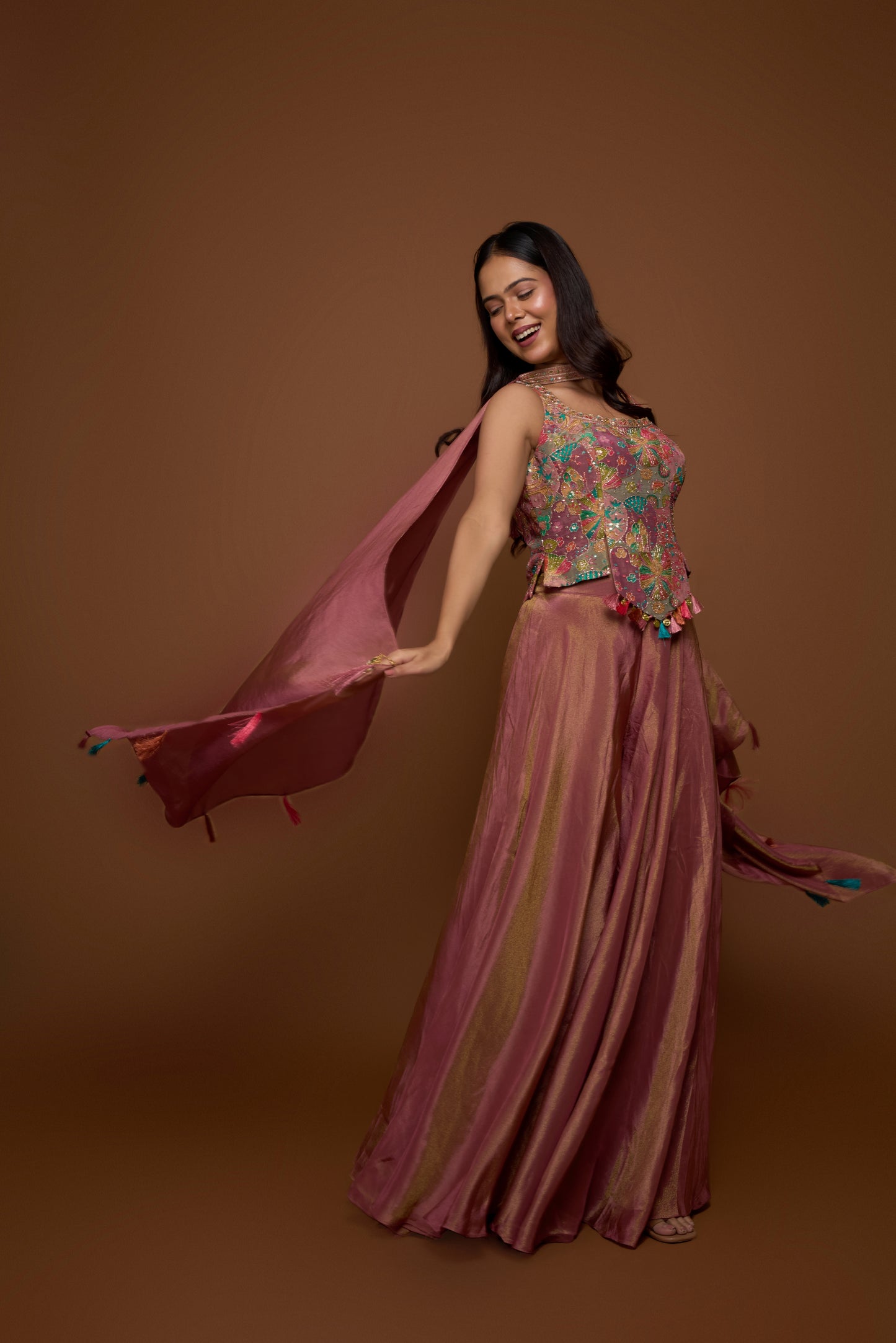 GOLD PINK HALTER BLOUSE AND PALAZZO SET
