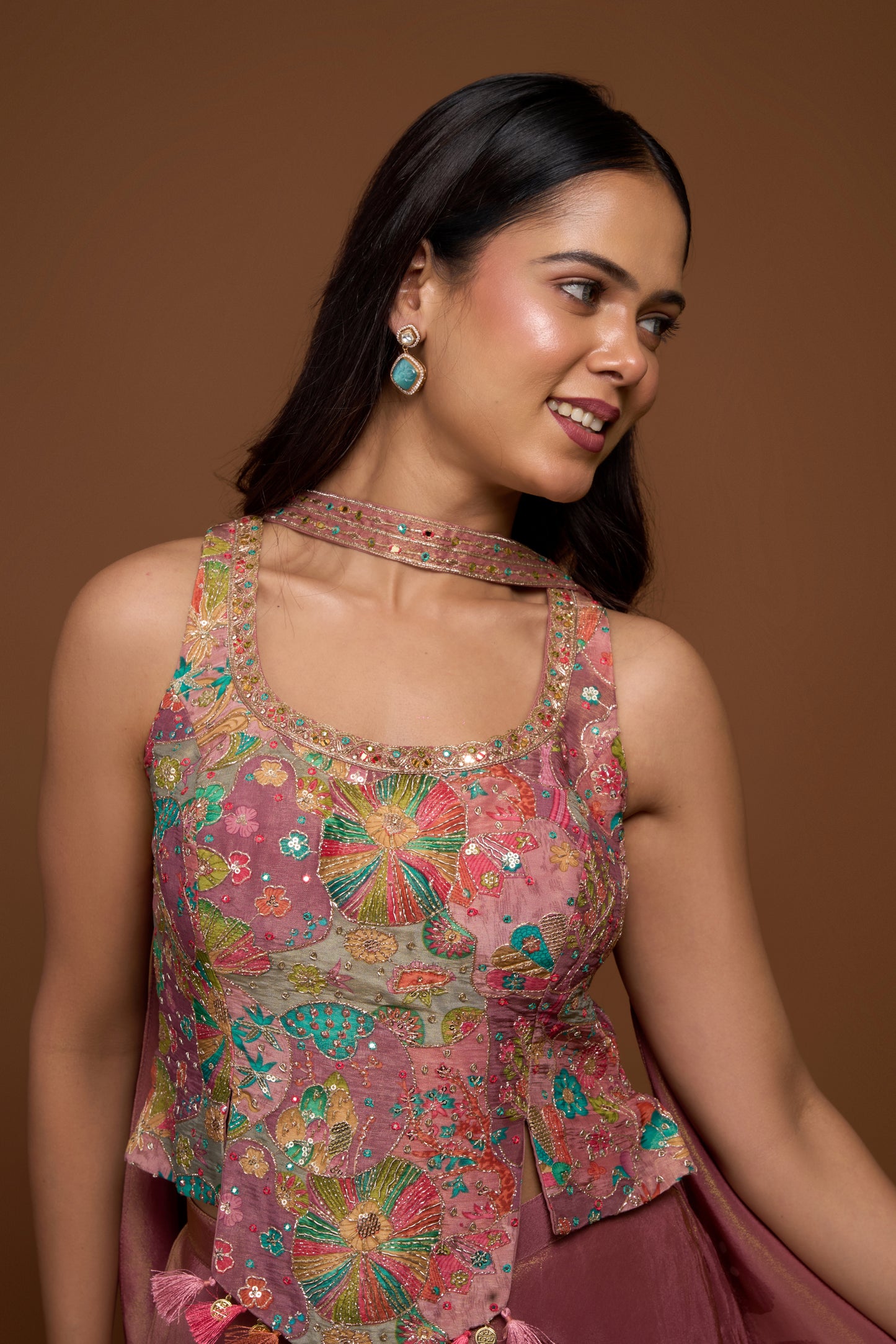 GOLD PINK HALTER BLOUSE AND PALAZZO SET
