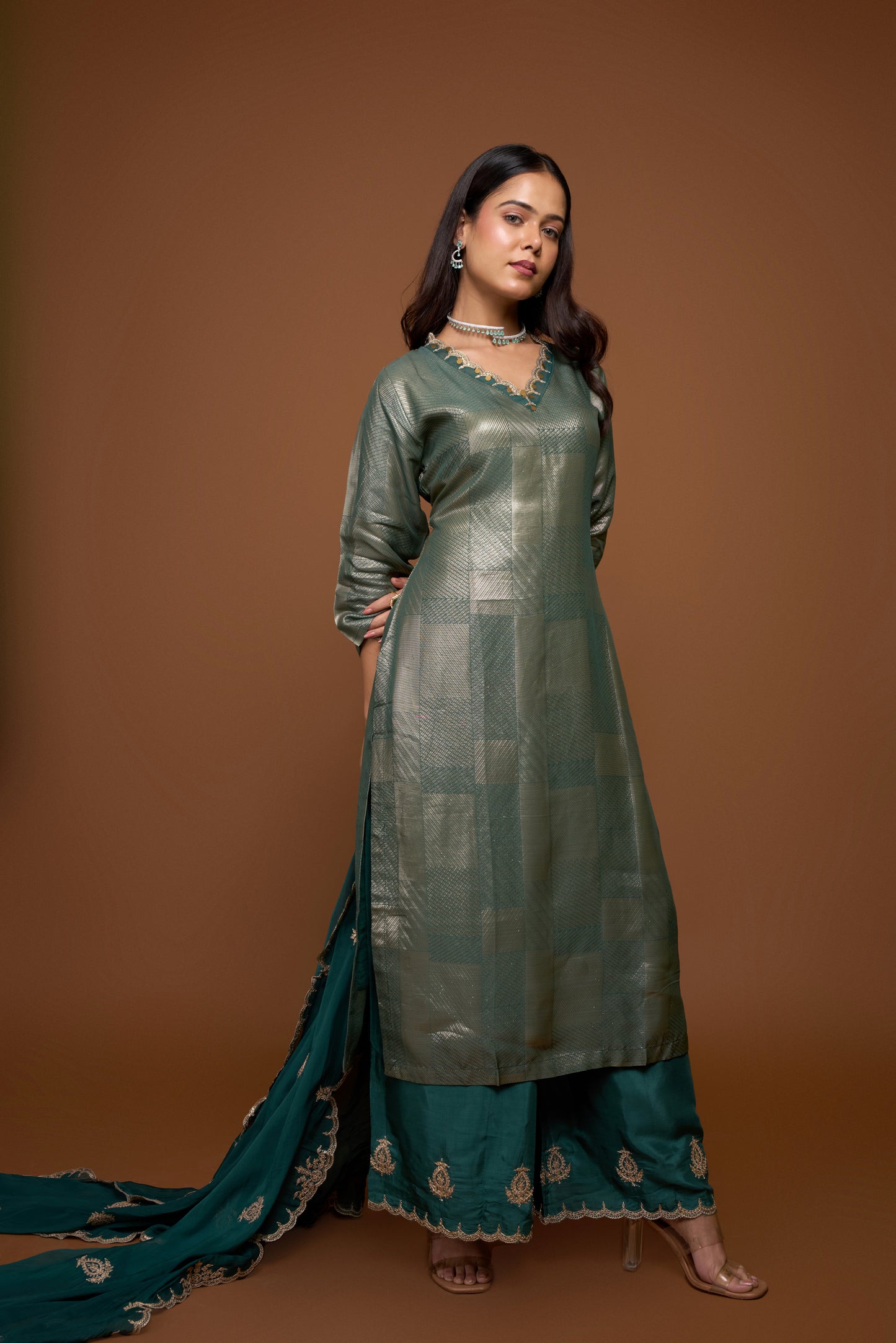 TEAL GREEN KURTA AND PANTS SET